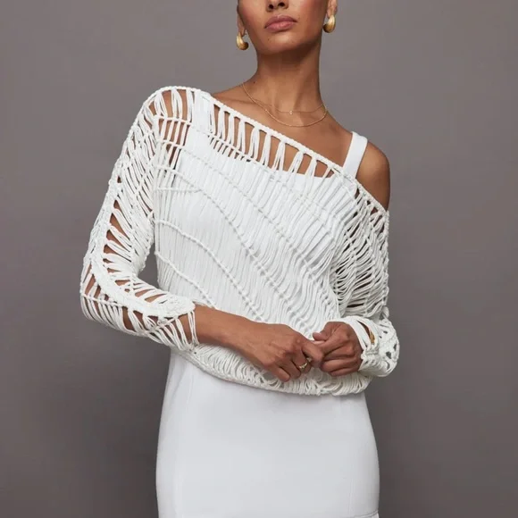 Carbon38 White Crochet off shoulder knit Sweater size M/L - Picture 2 of 14